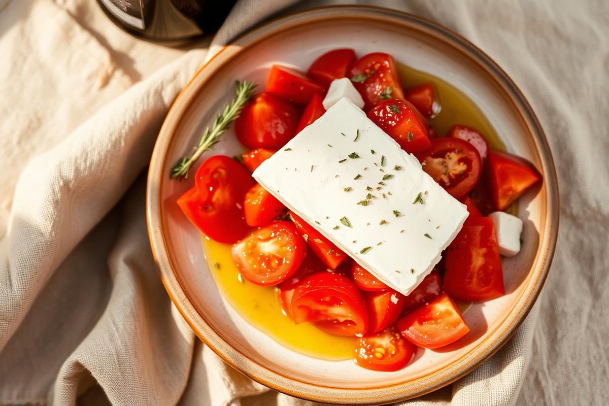 August tomatoes, one slab of feta, nothing else
